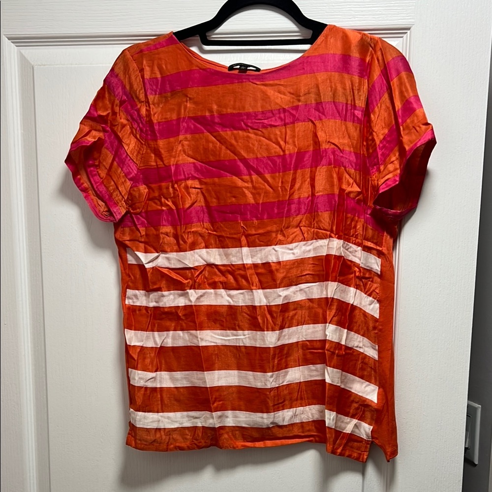 MASSIMO DUTTI SILK Striped Orange and Pink Women's Top
